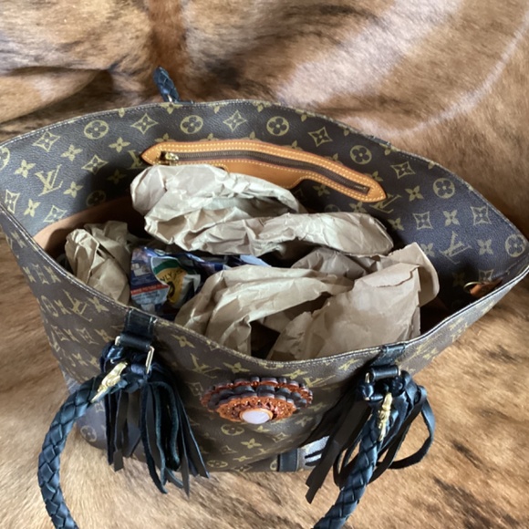 Authentic Boho Revamped Vintage Louis Vuitton Shopping Sac Black Braiding Concho - Picture 6 of 16